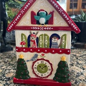 Cost Plus World Market Holiday House Clock with Red and Green